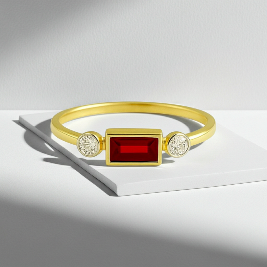 Ruby With Side Diamond 14K Solid Gold Diamond Fashion Ring for Women