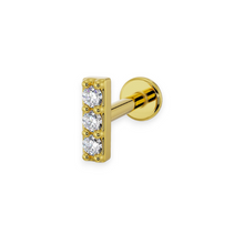 14K Solid Gold 3 Stone Diamond Bar Flat Back Stud - Triple C Diamond's