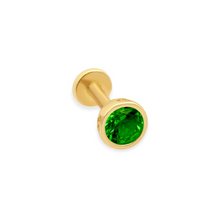 14K Solid Gold Bezel Setting Green Emerald Piercing Flat Back Stud - Triple C Diamond's