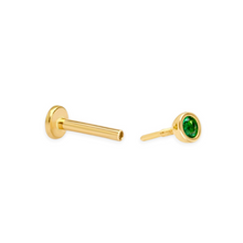 14K Solid Gold Bezel Setting Green Emerald Piercing Flat Back Stud - Triple C Diamond's