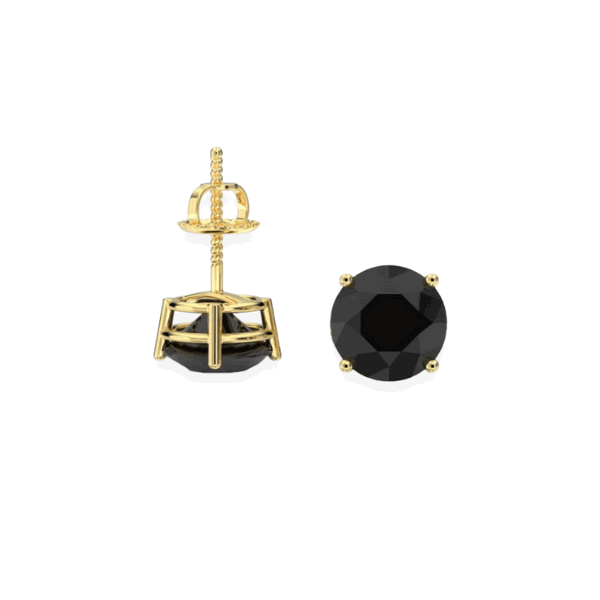 14K Solid Gold Black Round Cut Diamond Earrings Stud Triple C Diamond's Yellow Gold 1.00 