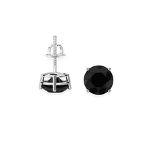 14K Solid Gold Black Round Cut Diamond Earrings Stud Triple C Diamond's White Gold 1.00 