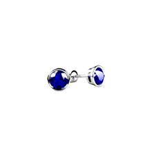 14K Solid Gold Blue Saffire Bezel Earrings Stud Triple C Diamond's 
