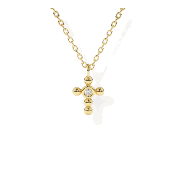 14K Solid Gold Dainty Cross Bezel Setting Diamond Necklace - Triple C Diamond's