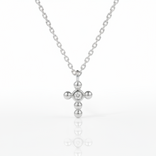 14K Solid Gold Dainty Cross Bezel Setting Diamond Necklace