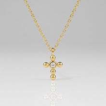 14K Solid Gold Dainty Cross Bezel Setting Diamond Necklace - Triple C Diamond's