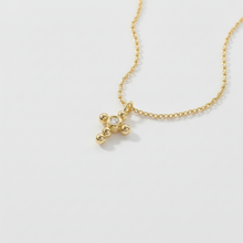 14K Solid Gold Dainty Cross Bezel Setting Diamond Necklace - Triple C Diamond's