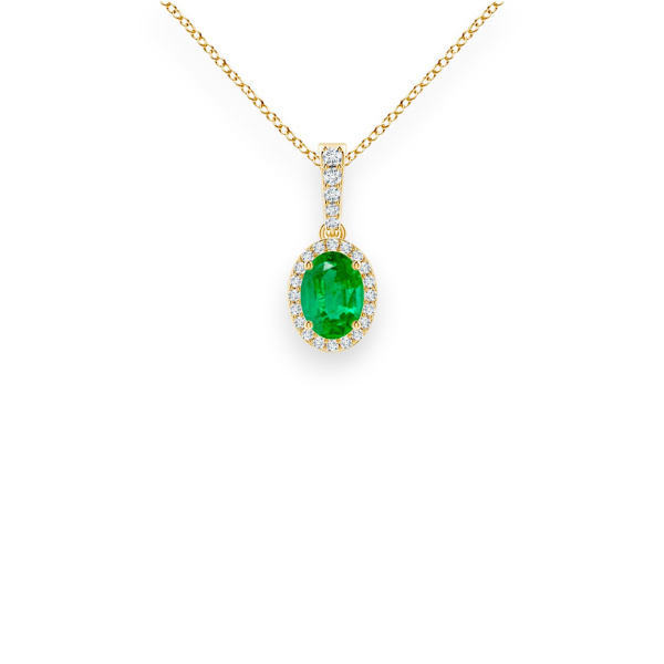 14K Solid Gold Genuine Emerald Halo Diamond Necklace - Triple C Diamond's
