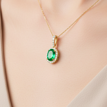 14K Solid Gold Genuine Emerald Halo Diamond Necklace - Triple C Diamond's