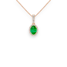 14K Solid Gold Genuine Emerald Halo Diamond Necklace - Triple C Diamond's