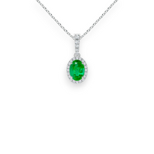 14K Solid Gold Genuine Emerald Halo Diamond Necklace - Triple C Diamond's