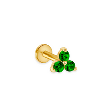 14K Solid Gold Green Emerald Trio Piercing Flat Back Stud - Triple C Diamond's
