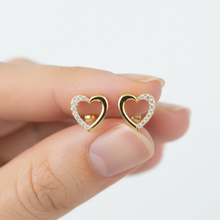 14K Solid Gold Half Heart Design Diamond Earrings - Triple C Diamond's