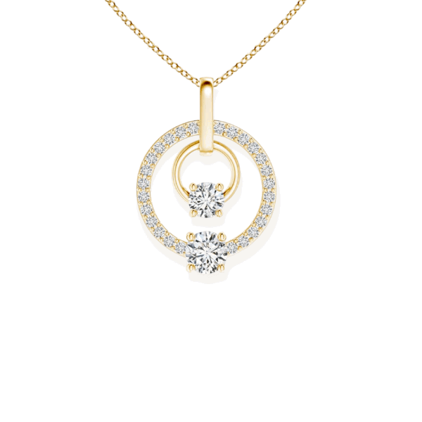 14K Solid Gold Hanging Tow Circle Diamond Necklace - Triple C Diamond's