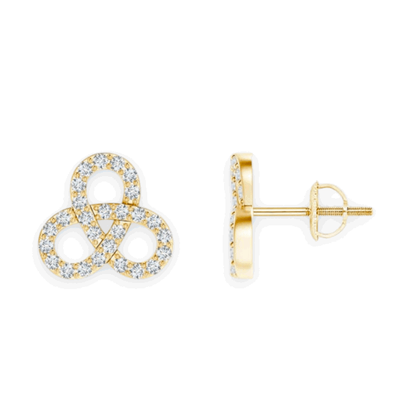 14K Solid Gold Love Knot Designer Style Diamond Earrings - Triple C Diamond's