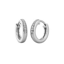 14K Solid Gold Small Diamond Earrings Hoop - Triple C Diamond's
