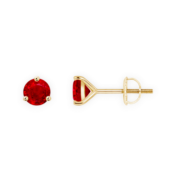 14K Solid Gold Solitaire 3 Prong Martini Round Ruby Earrings Stud - Triple C Diamond's