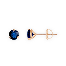 14K Solid Gold Solitaire 3 Prong Round Blue Sapphire Earrings Stud - Triple C Diamond's