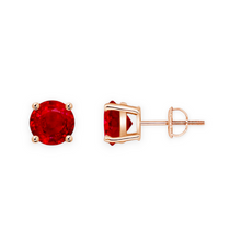 14K Solid Gold Solitaire Basket Round Ruby Earring Stud - Triple C Diamond's