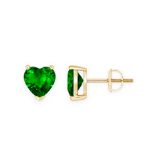 14K Solid Gold Solitaire Heart Green Emerald Earrings Stud - Triple C Diamond's