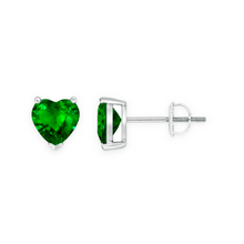 14K Solid Gold Solitaire Heart Green Emerald Earrings Stud - Triple C Diamond's