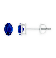 14K Solid Gold Solitaire Oval Blue Sapphire Earrings Stud - Triple C Diamond's
