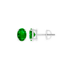 14K Solid Gold Solitaire Oval Green Emerald Earrings Stud - Triple C Diamond's