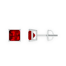 14K Solid Gold Solitaire Ruby Princess Earrings Stud - Triple C Diamond's