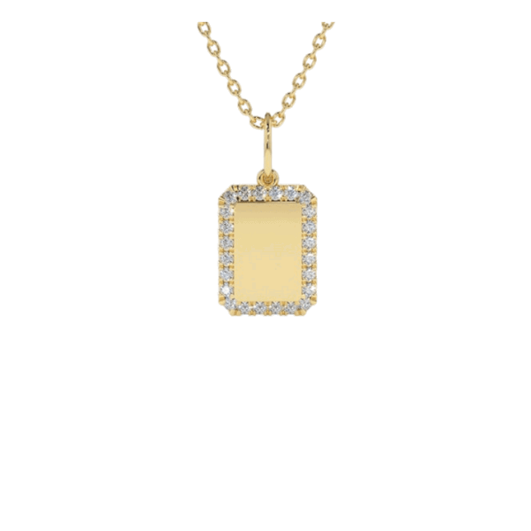 14K Solid Gold Square Plate Diamond Necklace - Triple C Diamond's