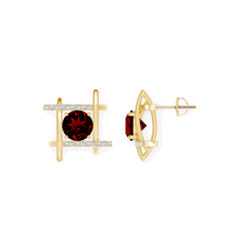 14K Solid Gold Square Ruby Diamond Earrings - Triple C Diamond's