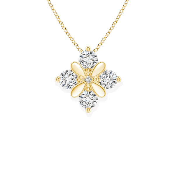 14K Solid Gold four Floral Diamond Necklace - Triple C Diamond's