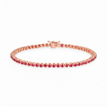 14K Solid Yellow Gold Classic Design With Ruby Tennis Bracelet