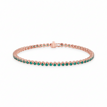 14K Solid Gold Round Green Emerald Tennis Bracelet