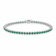 14K Solid Gold Round Green Emerald Tennis Bracelet