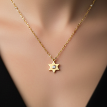 14K Solid Gold Burnish Style Star Diamond Necklace