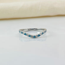 Curved Pave Aquamarine Birthstone 14K Solid Gold Diamond Ring Band