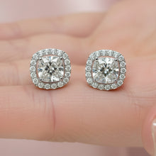 Cushion Cut Halo 14K Solid Gold Diamond Earrings Set for Women