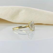 Classic Emerald Cut Hidden Halo 14K Solid Gold Solitaire Engagement Ring 2 to 4 carat