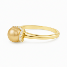 10 mm Deep Golden South Sea Pearl 14K Solid Gold Timeless Pearl Ring