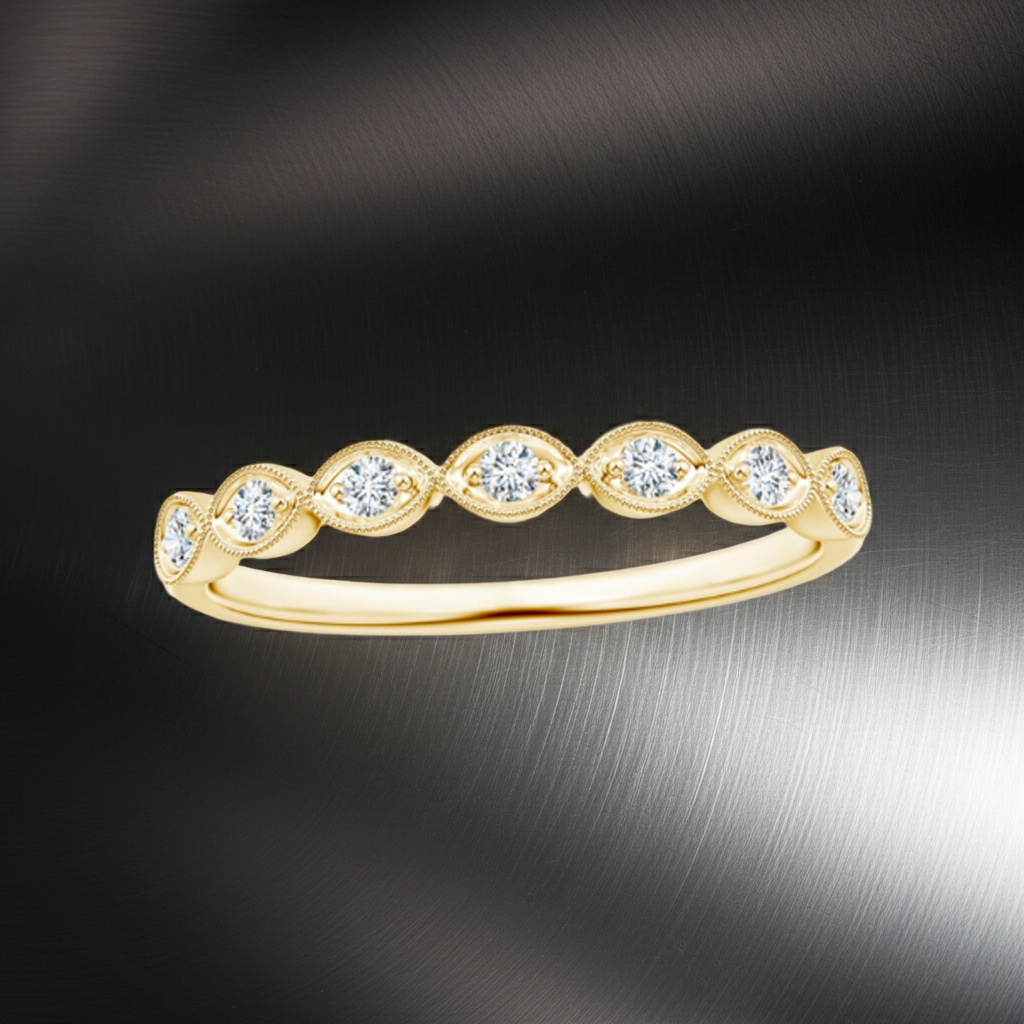 Marquis Style 14K Solid Gold Antic Design Diamond Ring Band