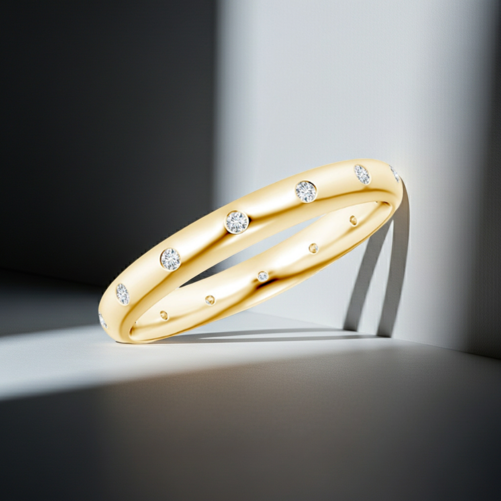 14K Solid Gold Flux Setting Diamond Wedding Ring Band for Women