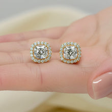 Cushion Cut Halo 14K Solid Gold Diamond Earrings Set for Women