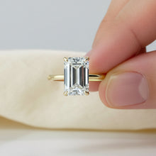 Classic Emerald Cut Hidden Halo 14K Solid Gold Solitaire Engagement Ring 2 to 4 carat