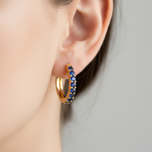 14K Solid Gold Blue Saffire Hoop Earrings for Women