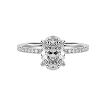 Elegant 14K Solid Gold Oval Cut Hidden Halo with Diamond On Prong Engagement Ring