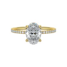Elegant 14K Solid Gold Oval Cut Hidden Halo with Diamond On Prong Engagement Ring