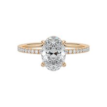 Elegant 14K Solid Gold Oval Cut Hidden Halo with Diamond On Prong Engagement Ring