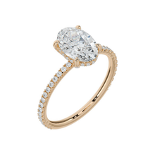 Elegant 14K Solid Gold Oval Cut Hidden Halo with Diamond On Prong Engagement Ring