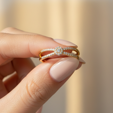 Elegant 14K Solid Gold 2 Band Diamond Ring