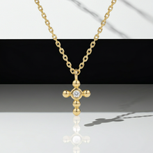 14K Solid Gold Dainty Cross Bezel Setting Diamond Necklace